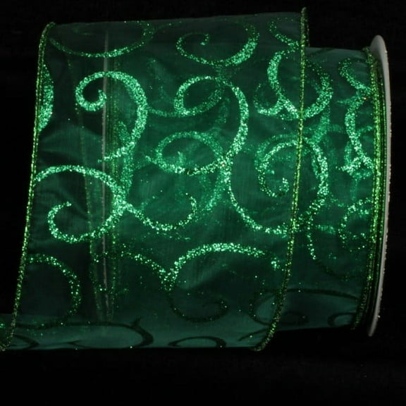 The Ribbon People Green Swirl Print Wired Craft Ribbon 4" x 20 Yards