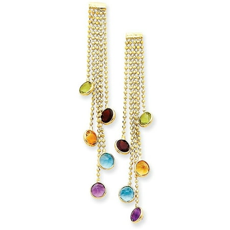- 14K Yellow Gold Round Cut Garnet, Peridot and Citrine Dangle Earrings