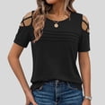 thumbnail image 2 of VBVC Women's Crisscross Cold Shoulder T-Shirt,Ladies Casual Pleated Front Short Sleeve Top,Summer Crew Neck Breathable Blouse for Women,Black,S-2XL, 2 of 10