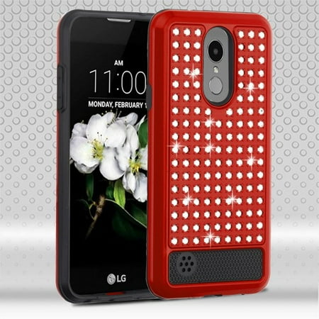 LG Phone case Hybrid Rubber Studded Rhinestone Crystal Bling Shock Absorbing Rugged TPU Hard PC Diamonds Fashion PINK Case Cover for LG Aristo 2 / Zone 4 / Fortune 2 / Risio 3 / K8 / K8 Plus (2018)