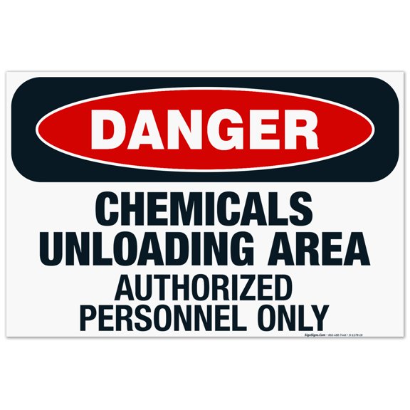 Danger Chemicals Unloading Area Authorized Personnel Only Sign, OSHA Danger Sign, 24x36 Corrugated Plastic