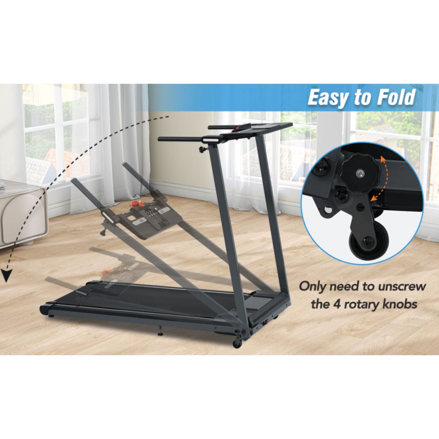 2.5HP Folding Walking Treadmill with 0.5-7.5MPH Speed, 265LBS Capacity, Manual Incline, Fitness Tracking Display, Ultra-Quiet Motor for Home & Office