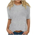 thumbnail image 2 of Blmnix Spring Tops for Women Gray Elbow-Length Basic Solid Loose High Neck Blouse Fashion Shirts, 2 of 5