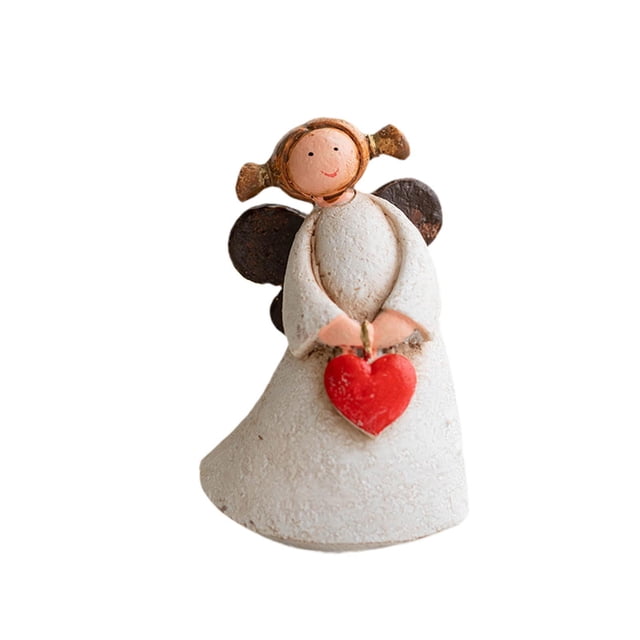 Estatua de ángel de niña, escultura de granja, decorativa, coleccionable, hecha a mano, arte artesanal Corazón