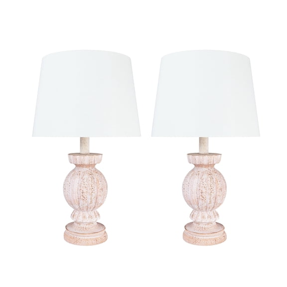 Aspen Creative 40226-12, Two Pack - 18 3/4" High Transitional Poly & Metal Table Lamp, Antique White Finish and Empire Shaped Lamp Shade in Off White, 11" Wide