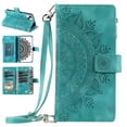 thumbnail image 1 of Nalacover for iPhone 13 Embossed Floral Pattern PU Leather Crossbody Case with Shoulder Strap,Shockproof Magnetic Flip Kickstand Credit Card Slots Zipper Pocket Wallet Phone Case,Green, 1 of 10