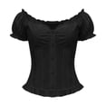thumbnail image 4 of GJSYRH Women's Button Down Shirts Ruffle V Neck Cap Sleeve Nabydoll Crop Tops Summer Cute Slim Fit Coquette Tops Black S, 4 of 4