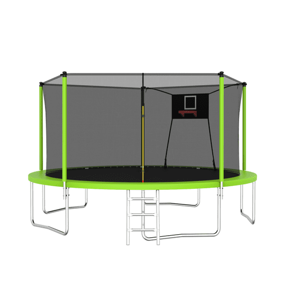 14FT Heavy-Duty Trampoline Set - Includes UV-Resistant Net & Mat with Galvanized Rust-Proof Construction