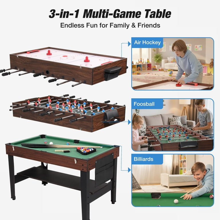 FUNTOK 3 in 1 Game Table with Air Hockey, Foosball, Pool, 48