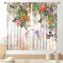 Floral Curtains, Watercolor Summer Spring Floral Blossom Colorful Botanical Nature Flower Printed Window Drapery Treatments for Bedroom Living Room Kitchen 2 Panels Set, 84"x84" Inch