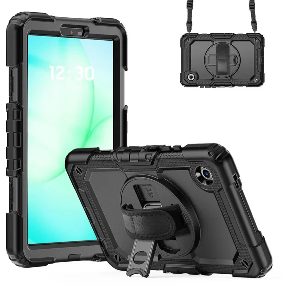Case for Samsung Galaxy Tab A11 8.7 Inch 2025, Galaxy Tab A9 8.7 Inch 2023 Shockproof Cover with Built-in Screen Protector, Pencil Holder, 360 Rotating Stand, Hand Strap, Shoulder Strap