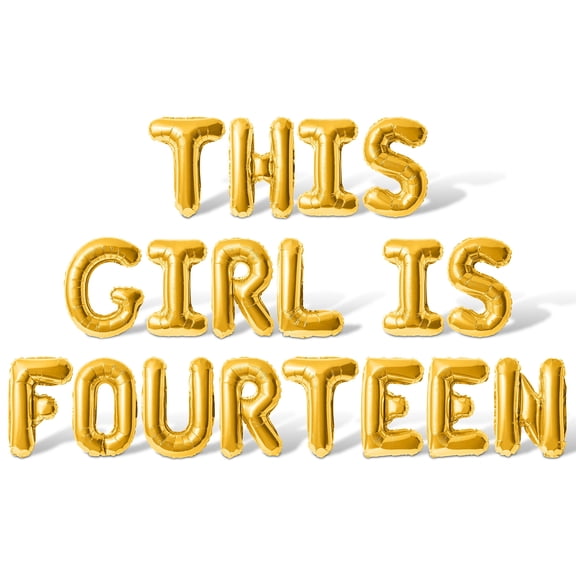 Letter Balloons - THIS GIRL IS FOURTEEN 16" Inch Alphabet Letters Foil Mylar Balloon 14th Birthday Party Banner (Gold)