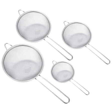 

4 Pcs Stainless Steel Mesh Sieves Sifters Tea Oil Colander Filter Flour Powder Kitchen Strainer for Baking Cooking - Twilled Grain 7/8/10/12CM (Silver)