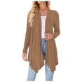 thumbnail image 1 of GPOECD Cardigan à Manches Longues pour Femmes, Mode, Automne, Léger, Ouvert à l'Avant, Drapé, Mi-Long, Manteau Asymétrique, Coffee-1,L, 1 of 5
