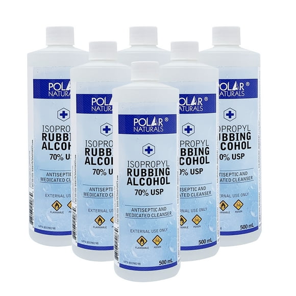 Polar Naturals MADE IN CANADA 473ml Isopropyl Rubbing Alcohol 70% USP in 6 Pack