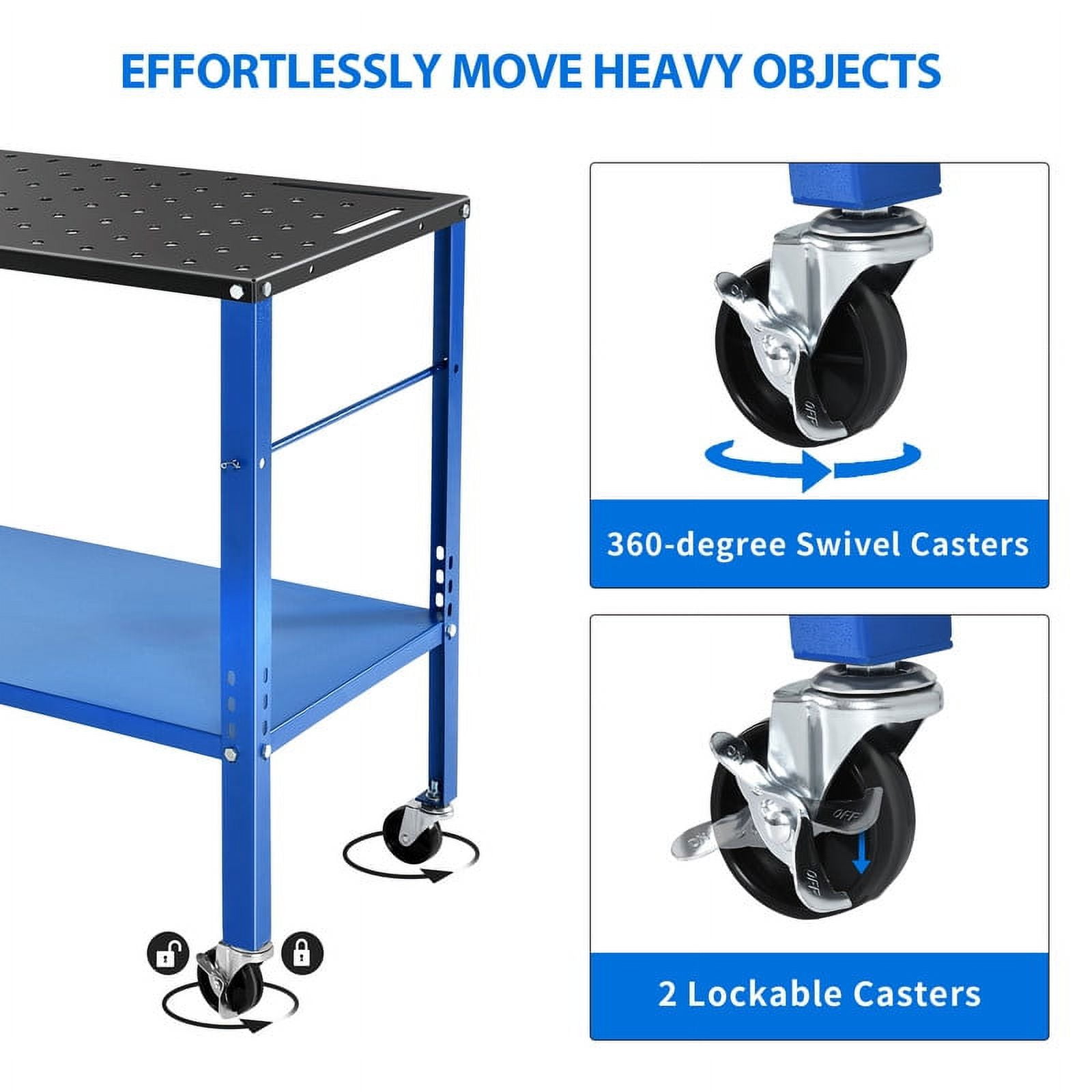 HEAVY DUTY WELDING TABLES, Size W x D x H: 96 x 48 x 36, Top: 3/4,  Optional Casters: Included