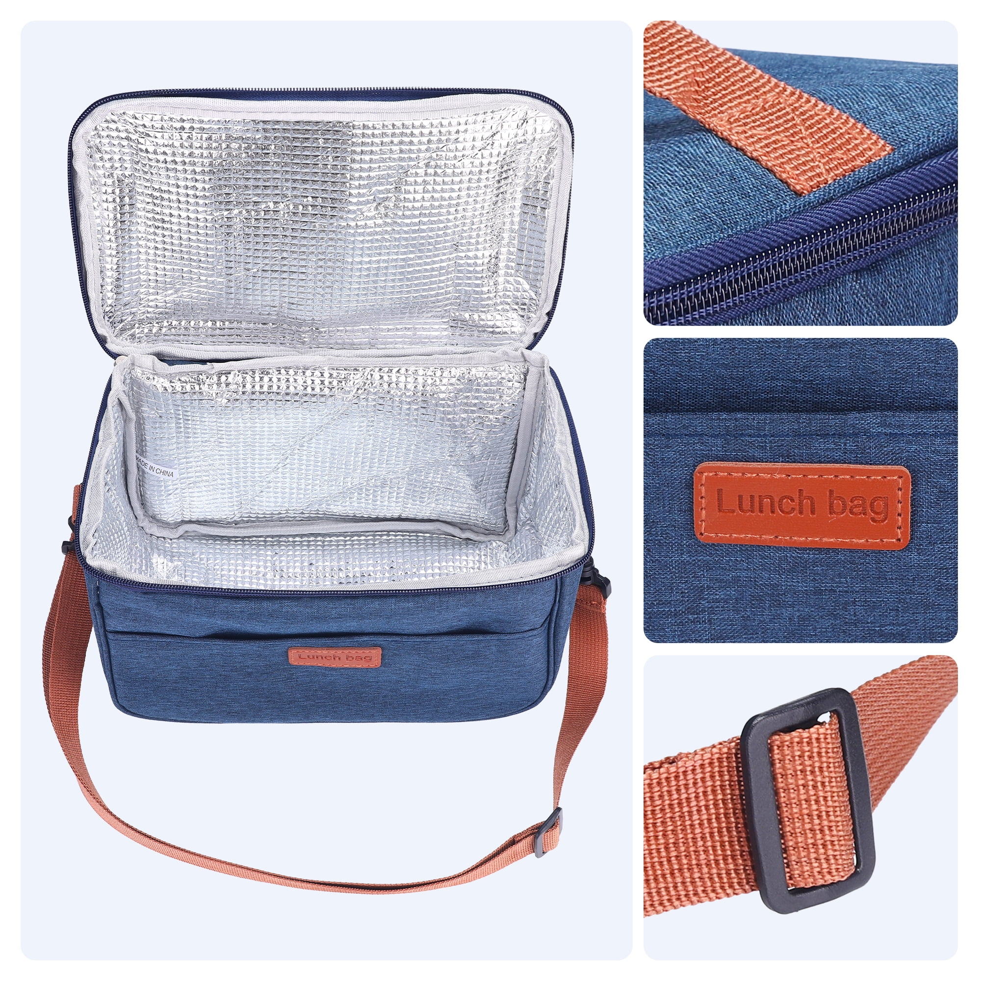 Unique Bargains Insulated Lunch Bag for Office Picnic Navy Blue