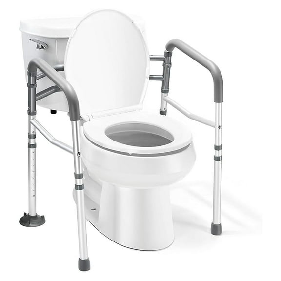 Toilet Safety Rail - Adjustable Detachable Toilet Handle for Elderly, Handicapped - Heavy Duty Stand Alone Rails - Fits Most Toilets - Assist Grab Bar for Safe Sitting & Standing