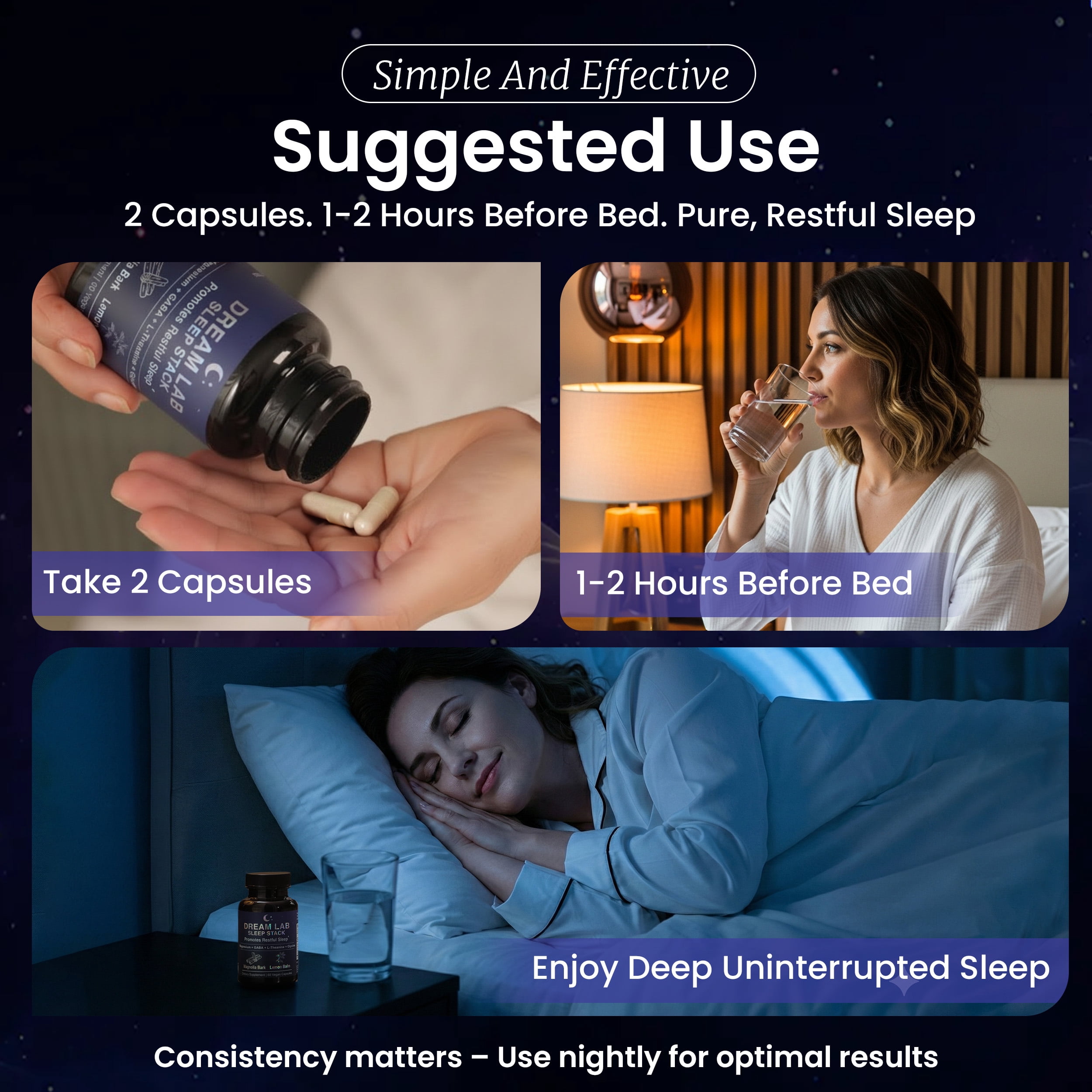 Dream Lab  Supplements - Sleep Stack – Melatonin-Free Sleep Aid Supplement with Magnesium, GABA, L-Theanine, Glycine, Magnolia Bark & Lemon Balm, 60 Capsules