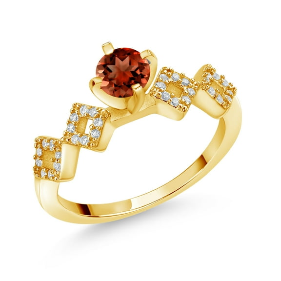 Gem Stone King 1.38 Ct Round Red Garnet 18K Yellow Gold Plated Silver Ring (Size 9)