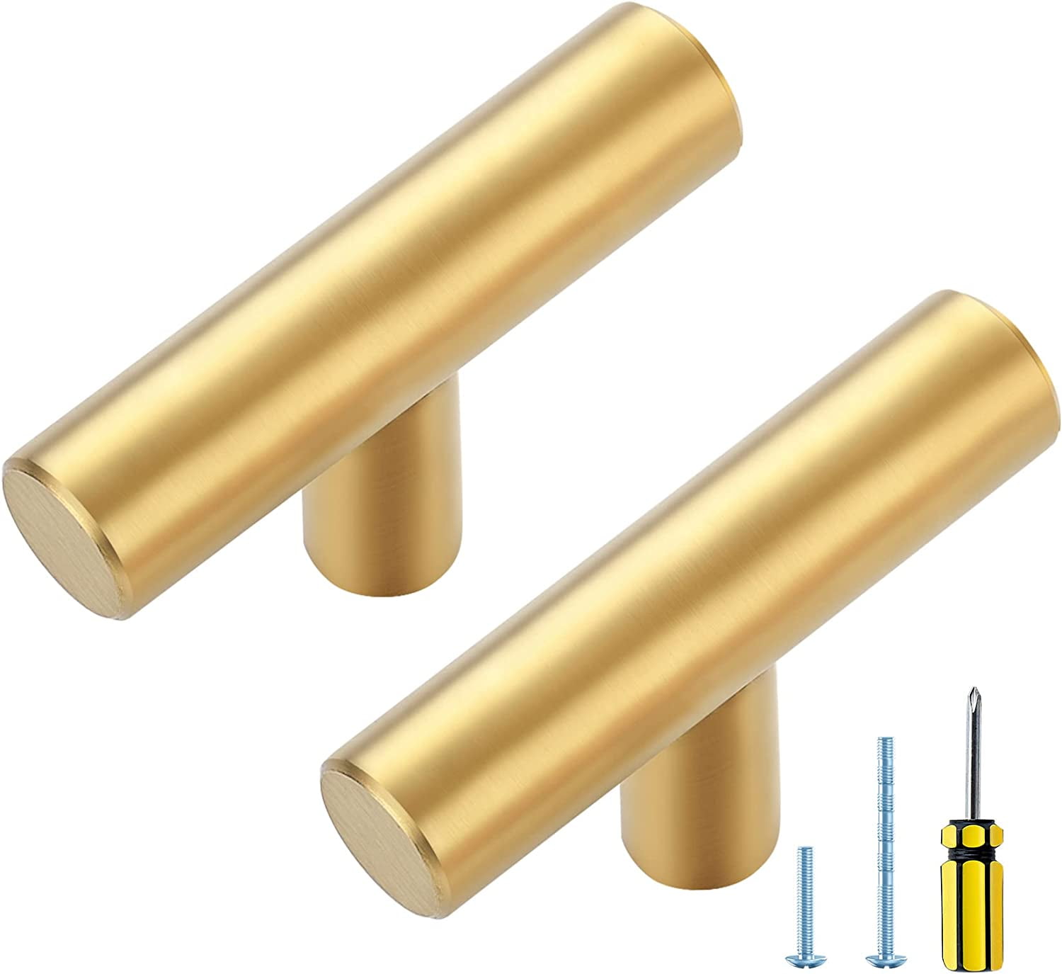 Zoizocp 5 Pack Gold T Bar Knobs 2 Inch Dresser Knobs Brushed