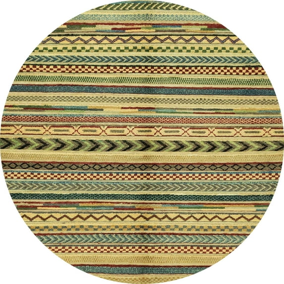 Ahgly Company Machine Washable Indoor Round Abstract Metallic Gold Area Rugs, 3' Round