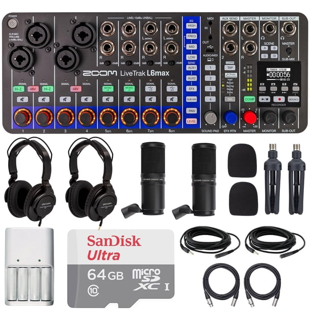 Mezclador y Grabador Portátil Zoom LiveTrak L6max con 2 Micrófonos ZDM-1