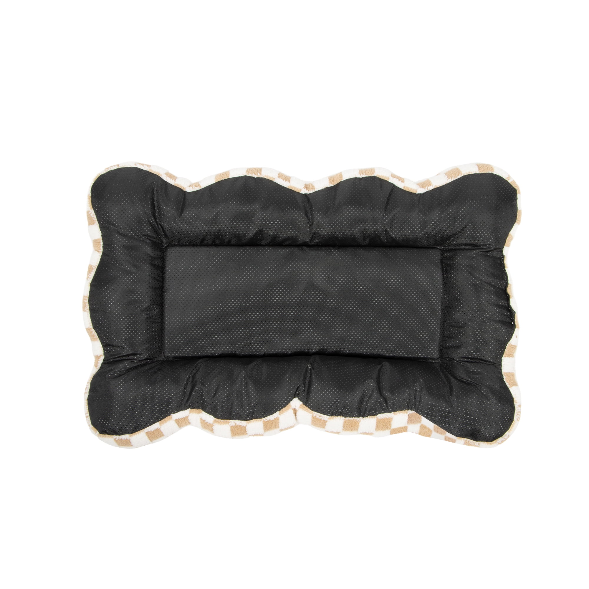 Oodles Checkered Sherpa Cloud Pet Bed, Tan, Medium, 30" L x 19" W