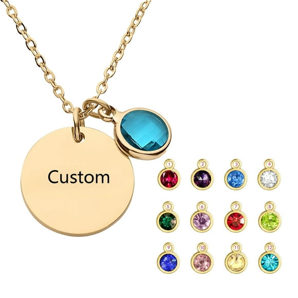 Hearth & Gear Diy Necklace Stainless Steel Gold Plated Round Marking Engraved Birthstone Women's Necklace Birthday Stone Name Necklace Rosary Necklace Rose Pearl Necklace Short Necklaces Jewelry for