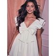thumbnail image 4 of Women Babydoll Dress Tie Embellished Fly Sleeve Dresses A-Line Ruffle Flowy Short Dress White M, 4 of 8