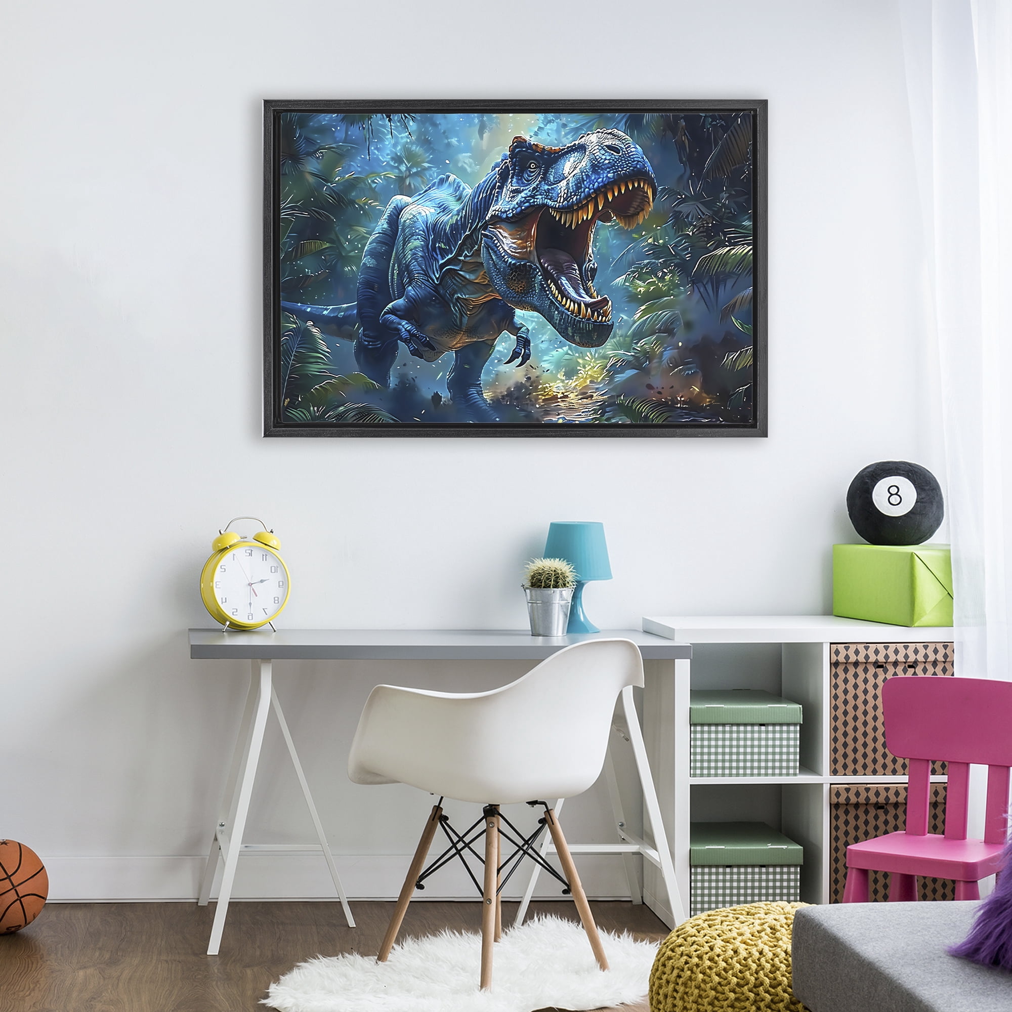 Stupell Industries Blue Toned Dinosaur Roar Black Framed Floater Canvas Wall Art, design by Creative Studio