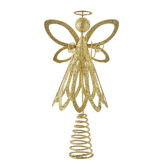 Kurt S. Adler 12-Inch Gold Glitter Metal Angel Christmas Tree Topper – Elegant Holiday Décor