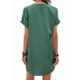 thumbnail image 3 of Summer Dresses for Women 2025 Casual Button V Neck Short Sleeve Tunics A Line Ribbed Mini T Shirt Dress Green L, 3 of 7