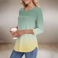 thumbnail image 6 of EANJE Dressy Tops for Women Fall 3/4 Length Sleeve Shirt Trendy Crewneck Pleated Front Top and Blouse Gradient Print Curved Hem Casual Cute Tunic Tops Light Green 3XL, 6 of 6