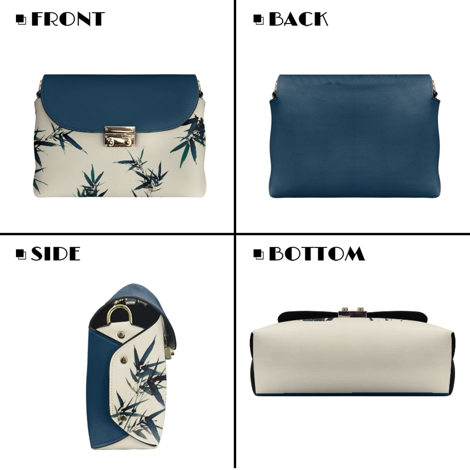 SCRAWLGOD Bamboo Print Beige Dark Blue Crossbody Purses for Women Trendy Crossbody Bags Cell Phone Camera Leather Shoulder Handbags with Metal Buckle