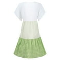 thumbnail image 4 of CHOK Robe Mini Décontractée pour Femme Grande Taille Été Ample Mode Patchwork Col en V à Rayures à Pois Manches Courtes Volant Ourlet à Étages en Lin Robe de Plage Soleil en Liquidation, 4 of 5
