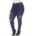 thumbnail image 1 of White Mark Women's Plus Size Paint Effect Dark Blue Denim, 1 of 5