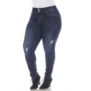 White Mark Women's Plus Size Paint Splatter Denim Skinny Jeans