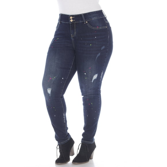 White Mark Denim Bleu Foncé Effet Peinture pour Femmes Grande Taille