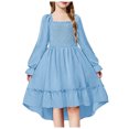 thumbnail image 3 of OJSFQUFP Girls' Spring Summer and Fall Dress: Square Neck Flared Sleeves Ruffled Hem Dress, 3 of 9