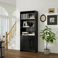 thumbnail image 2 of 71" Tall Bookshelf with 3 Drawers, Bookcase with 3-Tier Open Shelves, Wooden Book Shelf with Storage Cabinet for Living Room, Bedroom, Entrance Hallway, Black, 2 of 8