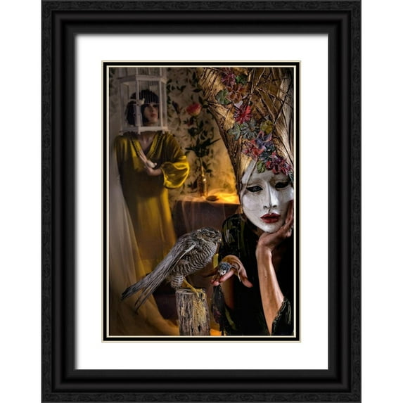 Ambra 18x24 Black Ornate Wood Framed with Double Matting Museum Art Print Titled - feeding