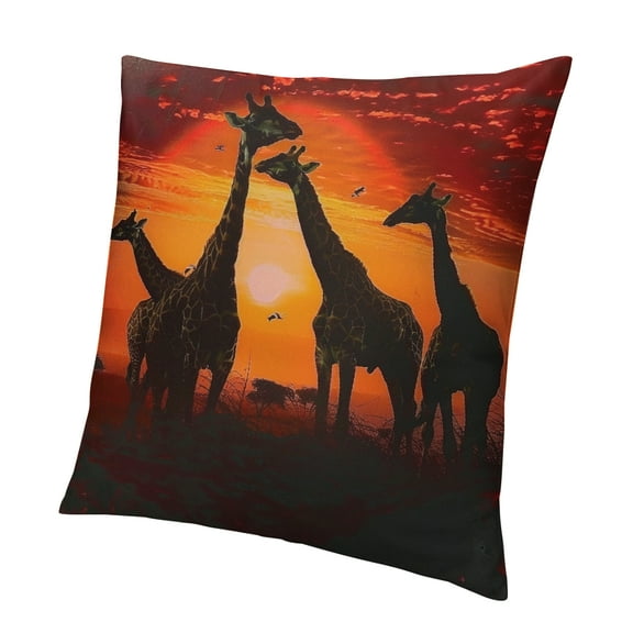 Patifu Safari Giraffe Throw Pillow Covers  Wildlife Animals Pillow Covers,  Printed Soft Cushion Covers, Black Orange Sunset Sky Farmhouse Kids Boys Decorative Pillow Covers 12x12in