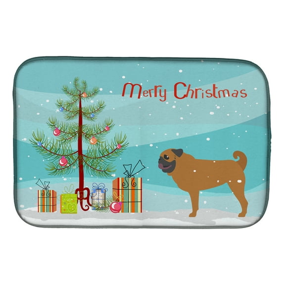 Carolines Treasures BB2965DDM Pug Merry Christmas Tree Dish Drying Mat