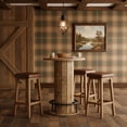 thumbnail image 4 of Finmind Black Round Bar Height Dining Table, Wood Strip Base with Footrest for Home Commercial Space, 4 of 7