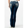 Grace in LA Women's Cross Embroidered Pocket Distressed Bootcut Stretch
