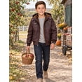 thumbnail image 4 of Heting Boys Faux Leather Motorcycle Jacket with Removable Hood Warm Fleece Lining Windproof PU Bomber Coat for Fall Winter Burgundy 4-5, 4 of 9
