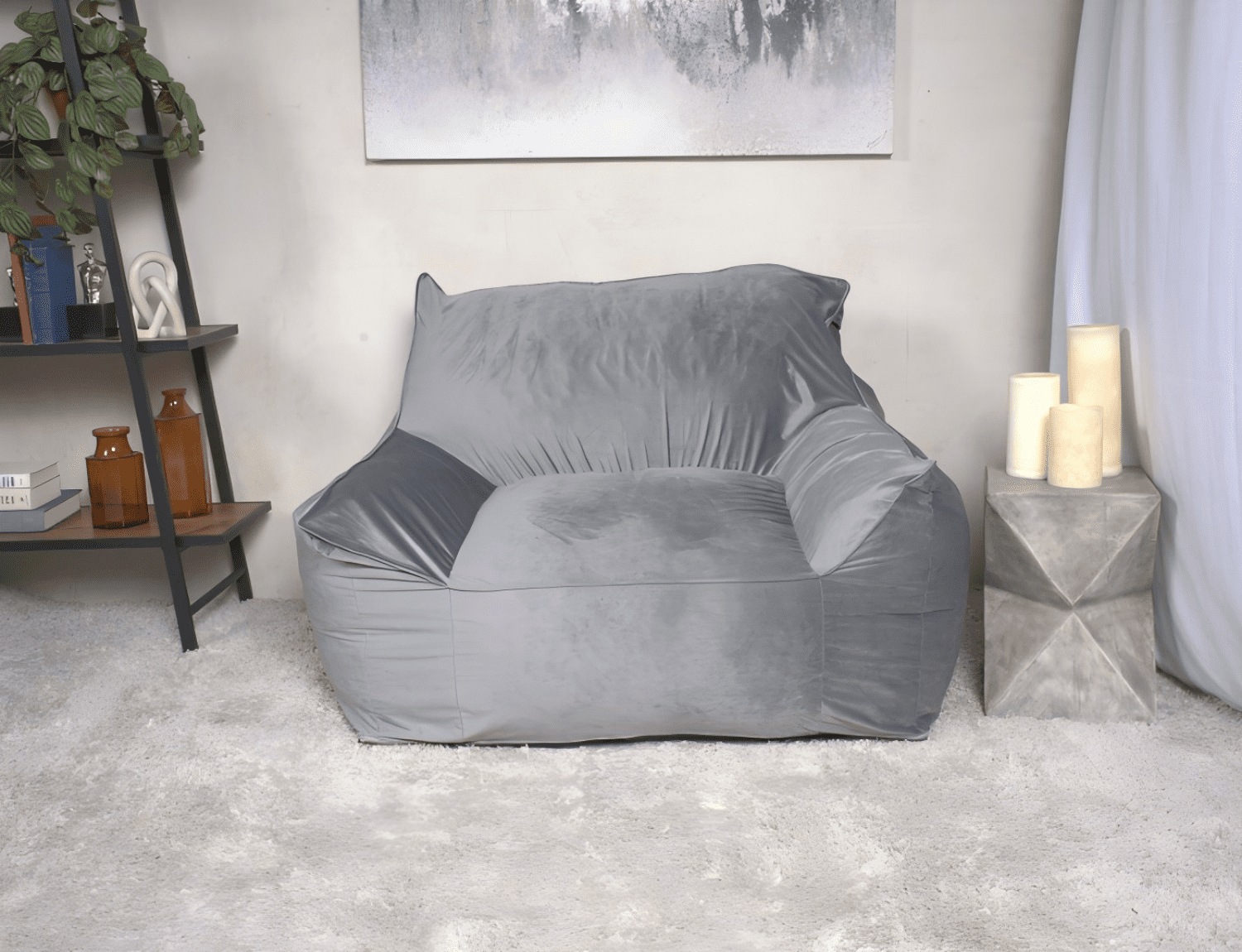Aukfa Bean Bag Chair, Lazy Floor Sofa Couch for Adults Kids, Accent Sofa Chair for Gaming Reading Relaxing, Gray