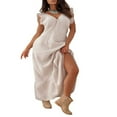 thumbnail image 1 of Seaside Summer Dress  Women‘s Long Beach Dress with Deep V Neck and Ruffle Sleeves, 1 of 6