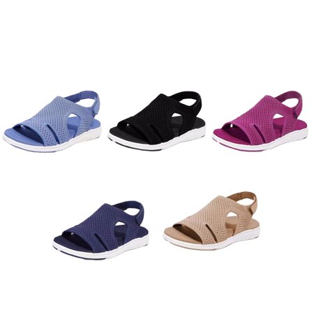 

Women Summer Open Toe Sandals Breathable Knitting Shoes Hook & Loop Closure 36 Purple